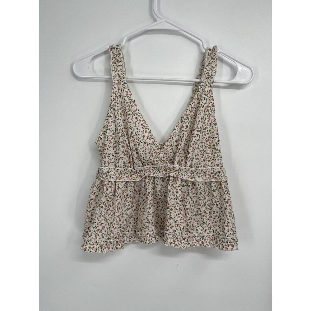 SHEIN Floral Print V Neck Smocked Ruffle‎ Tank Top Women S